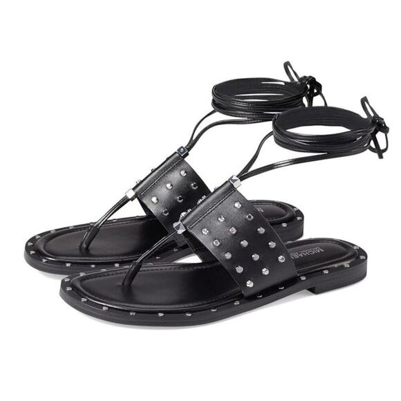 MICHAEL Michael Kors | Black Jagger Ankle-Tie Studded Leather Sandal | Size 7 - Picture 2 of 13
